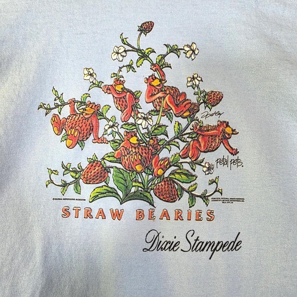 Vtg 1998 Dolly Parton Dixie Stampede Youth Lg Tee Straw Bearies Petal Pets Blue - Picture 2 of 7